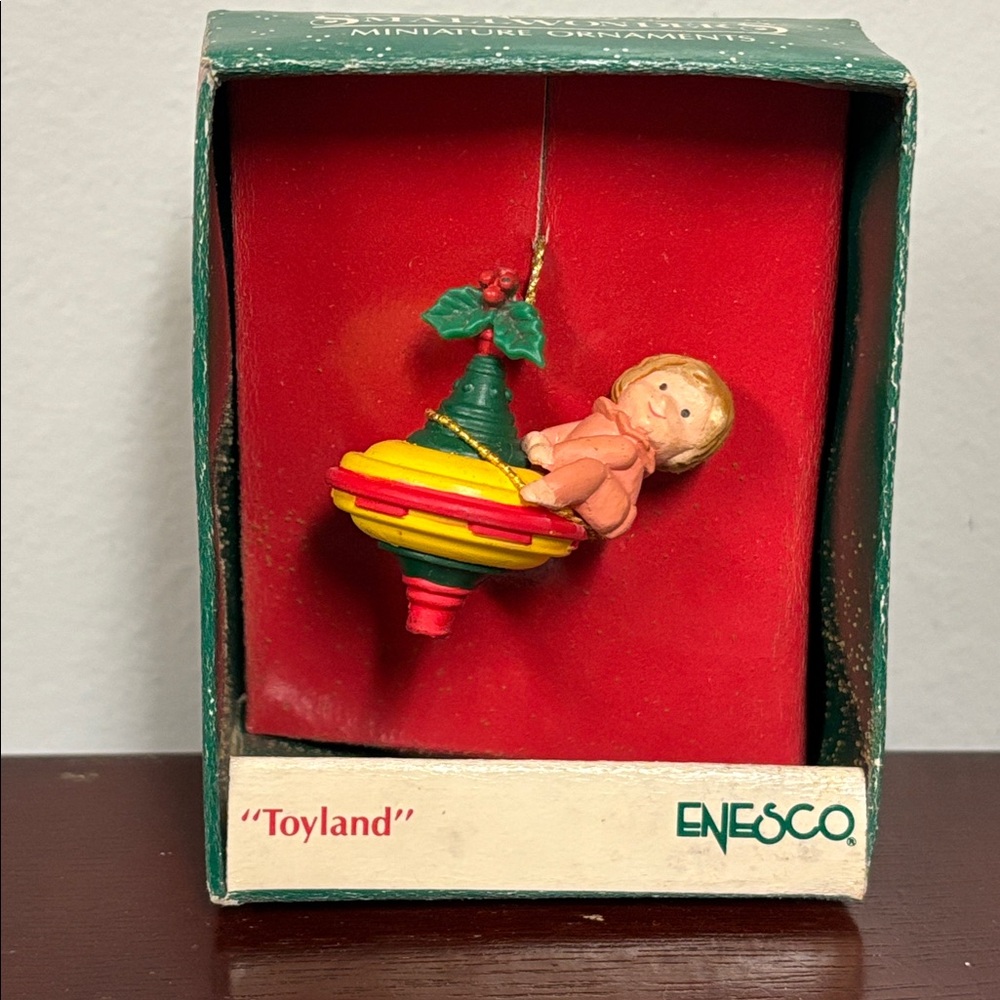 Vintage Enesco small wonders miniature ornaments Toyland Girl on Top ornament